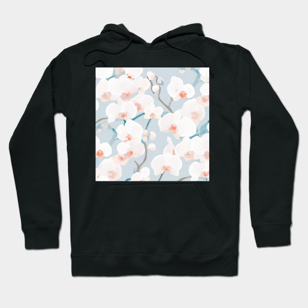 Soft White Flowers on a Gentle Sky Hoodie by Sevendise